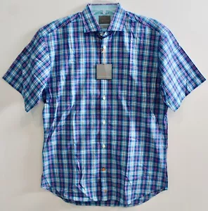 Thomas Dean Herren blau lila kariert S/S Knopfleiste Hemd neu mit Etikett $ 110 Größe S - Bild 1 von 5