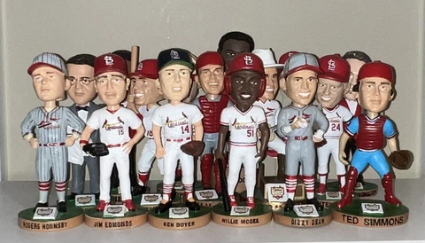 St Louis Cardinals Hall of Fame Museum Complete Bobblehead Set of 16 W/ Boxes Cover