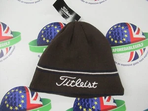 TITLEIST FLEECE LINED BROWN WHITE/NAVY STRIPE AUTUMN/WINTER BEANIE HAT - Picture 1 of 2