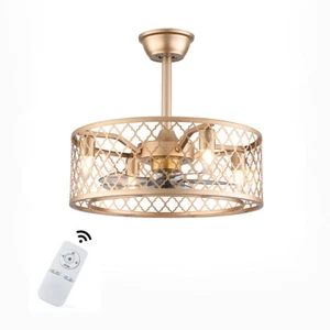 Industrial Ceiling Fan Light Remote Control Cage Chandelier Lamp Living Room - Picture 1 of 12