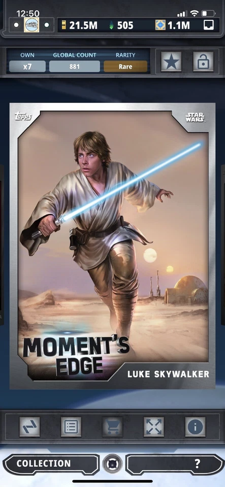 Topps Star Wars Digital Card Trader Metal Luke Skywalker Moment's Edge Insert - Image 1 of 1