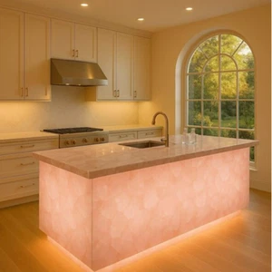 Isla de cocina de cuarzo rosa losa de encimera - decoración de piedra premium para decoración del hogar - Imagen 1 de 12