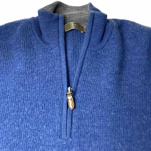 Raffi Linea Uomo Merino Wool Sweater Mens L / 52 Blue Long Sleeve Quarter Zip - Picture 1 of 14