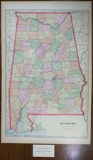 Vintage 1903 ALABAMA Map 14"x22" ~ Old Antique Original TALLADEGA TUSKEGEE AL