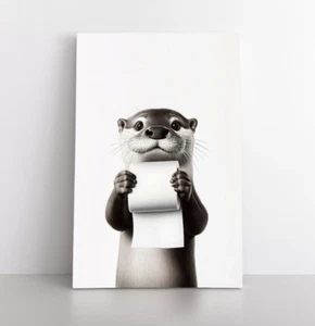 Niedlicher Otter Badezimmer Wandbilddruck gerahmte Leinwand, Toilettenpapier Tiere Deko - Bild 1 von 11