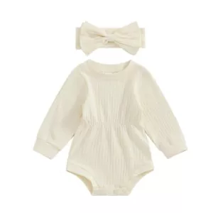 Newborn Baby Girl Clothes Long Sleeve Knit One Piece Romper Bodysuits with He... - Picture 1 of 8