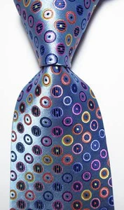 New Classic Dot Blue Pink Orange JACQUARD WOVEN 100% Silk Men's Tie Necktie - Picture 1 of 2