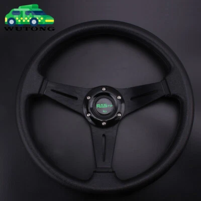 Black 14INCH Universal Aluminum Racing Steering Wheel Drifting Flat Dish 6 Bolt - Image 1 of 4