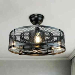20 Inch Industrial Ceiling Fan with 4 Light Caged Fixture +Remote Timer - Picture 1 of 10