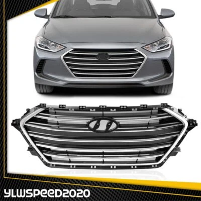 Fit For 2017-2018 Hyundai Elantra Black Front Bumper Grille Grill w/ Chrome Trim Foto 1 de 4