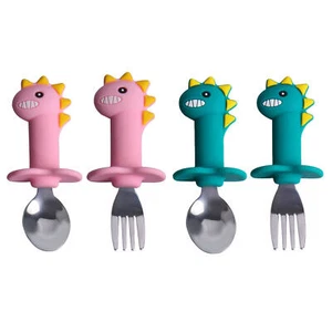 Toddler Utensils Stainless Steel Baby Forks And Spoons Cartoon Dinosaur For Kids - Picture 1 of 14