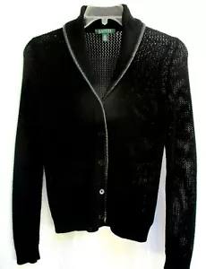 RALPH LAUREN..COTTON..CARDIGAN..LOOSE KNIT..SHEER..BLACK..SWEATER..sz MED - Picture 1 of 7