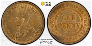 PCGS MS62BN Australia Penny 1911 L - Picture 1 of 3