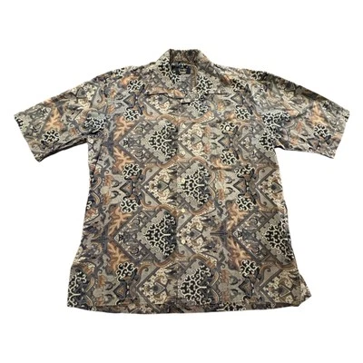 Camisa Gitman Bros Hombre M Negra Beige Manga Corta Abotonada Estampado Tribal Foto 1 de 4