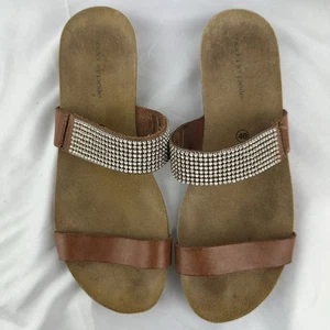 Moda In Pelle Women’s Tan Leather Diamante Sandals UK 6.5 | Rhinestone Sliders - Picture 1 of 6