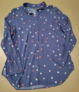 Top Talbots Para Mujer Talla XL Azul Marino Rojo Blanco Floral Abotonado Rayón L/S - Imagen 1 de 6