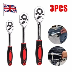 3PC Ratchet Socket Wrench Set 1/4" 3/8" 1/2" Drive Heavy Duty Tool Kit UK - Picture 1 of 11