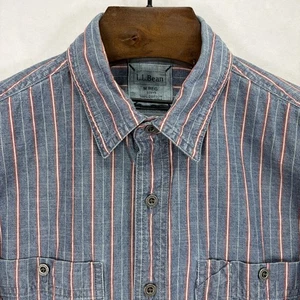 LL Bean Shirt Mens Medium Blue Chambray Striped Work Long Sleeve Metal Button Up - Picture 1 of 8