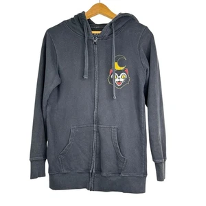 Felpa nera artigianale cult con cappuccio unisex taglia S nera sbiadita full zip giacca gotica metallo emo - Foto 1 di 6