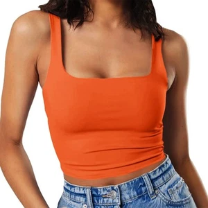 Damen Ärmellos Träger Nahtlos Crop Tank Tops Quadratischer Ausschnitt Training Fitnes... - Bild 1 von 7