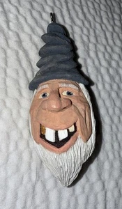 Handgeschnitzter hölzerner Bergmann bärtiges Gesicht, Holzschnitzerei bemalt 4,5" hoch - Bild 1 von 4