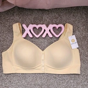 Daisy Cotton Blend Cup Bra Front Close Snap Wirefree Size 6XL Yellow&Floral New - Picture 1 of 12