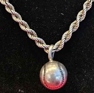 Sterling Silber 925 Baseball Anhänger mit 20" Italien Seil Kette 5mm 23,13g Halskette - Bild 1 von 17