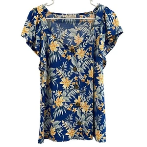 00119 - All in Love Bluse Damen M blau Blumen Knopf Rüschenärmel Cottagecore - Bild 1 von 9