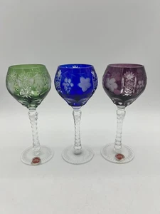 NATCHMANN TRAUBE Cut To Clear Crystal 8 1/4" Tall Wine Hock Glasses Set Of 3 - Picture 1 of 6