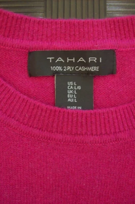 Suéter Pullover Tahari 2 Capas Cachemira Cuello en V ~ Frambuesa ~ Grande para Mujer ~ Nuevo con Etiquetas Foto 1 de 4