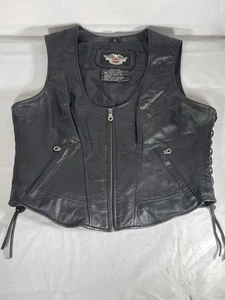 Harley Davidson Weste schwarz Leder Horizon Zip Spitze Eagle Wing Bar Größe LARGE - Bild 1 von 13