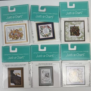 Janlynn Just-a-Chart Cross Stitch Lot 6 NOS Patterns Eagle Celestial Floral - Picture 1 of 15