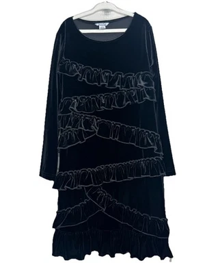 Vestido Hartstrings Niñas Talla 7 Negro Terciopelo Volantes Manga Larga Vacaciones Volantes Foto 1 de 4