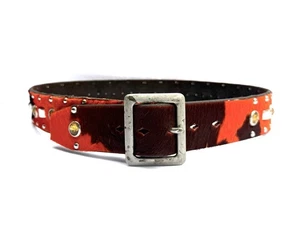 Unisex Brown Orange Joed Hair On Leather Studded Belt Size 34 Vintage Amber - Picture 1 of 15