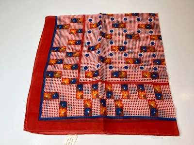 Винтажный квадратный шарф оранжевый/синий квадраты цветы круги сделано в Италии 26 x 26  - Изображение 1 из 4