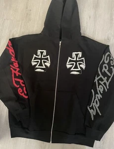 Ken Carson Ed Hardy Xman Rhinestone Zip Up Hoodie Black Size XL - Picture 1 of 5