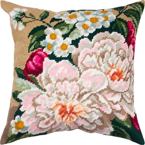DIY Needlepoint/Tapestry Pillow Kit "Peonies" 16x16 in / 40x40 cm - Picture 1 of 4