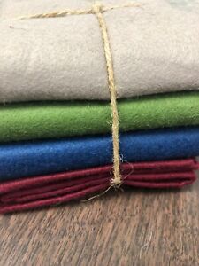 4  Felted Wool Fat Quarters,  Flannel Solids - for Appliqué quilting