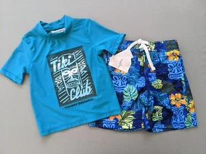 Tommy Bahama Size 4 Boy 2 Pc Rash Guard Swimsuit Trunks Tiki Club Short Swim NEW - Picture 1 of 18