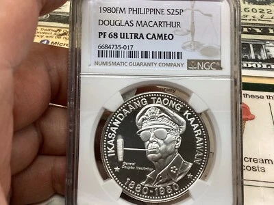 Philippines 1980 25 Piso Douglas MacArthur NGC PF 68 UCAM Scarce - Image 1 of 3