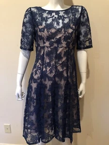 Adrianna Papell Lace Overlay Pleated Short Sleeve Sheath Sz 8 Dress NEW $169 - Picture 1 of 4