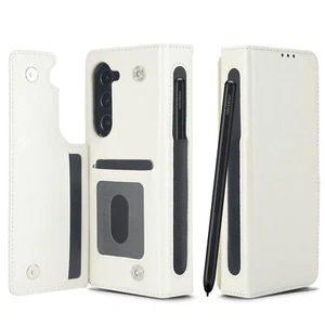 For Samsung Galaxy Z Fold6 5 3 Leather Rugged Card Wallet Case With S Pen Holder - Picture 1 of 50