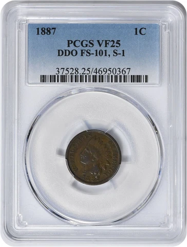 1887 Indian Cent DDO FS-101 S-1 VF25 PCGS Cover