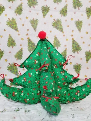 Fabric 3D Tabletop 9" Christmas Tree Bows Centerpiece Kitsch - Image 1 of 4