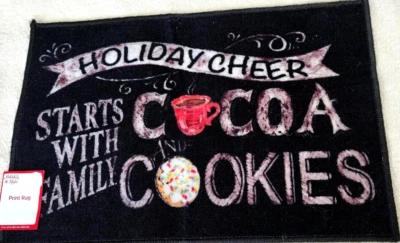 Christmas Holiday Cheer Black Cocoa & Cookies Rug Mat 17" x 27" Doorway Kitchen - Image 1 of 2