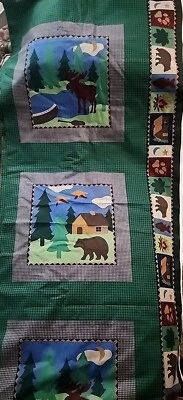 Cranston Print Works BEAR MOOSE Quilt Pillow Panels 4.5 Yds × 44"w Green Wildlif - Image 1 of 4