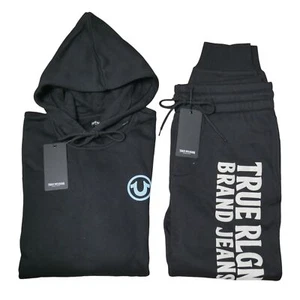 True Religion Men's 2 PC Sweatsuit Fleece Tracksuit Matching Set Hoodie Joggers - Picture 1 of 12