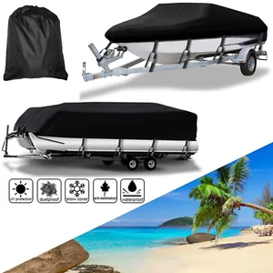 14-24ft Heavy Duty Waterproof Trailerable Fishing Boat Cover Fit Pontoon V-Hull - Picture 1 of 18