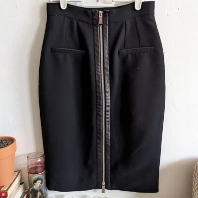 Falda lápiz Barbara Bui negra con cremallera frontal ribete de cuero 36/4/pequeña Foto 1 de 4