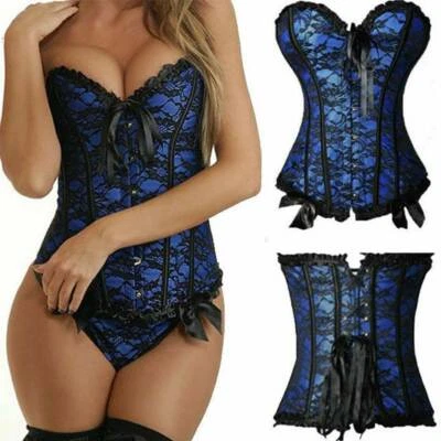 Mujeres Corsé Top Vintage Bustier Con cordones Deshuesado Control Abdomen Gótico Sobrebusto EE. UU. Foto 1 de 4